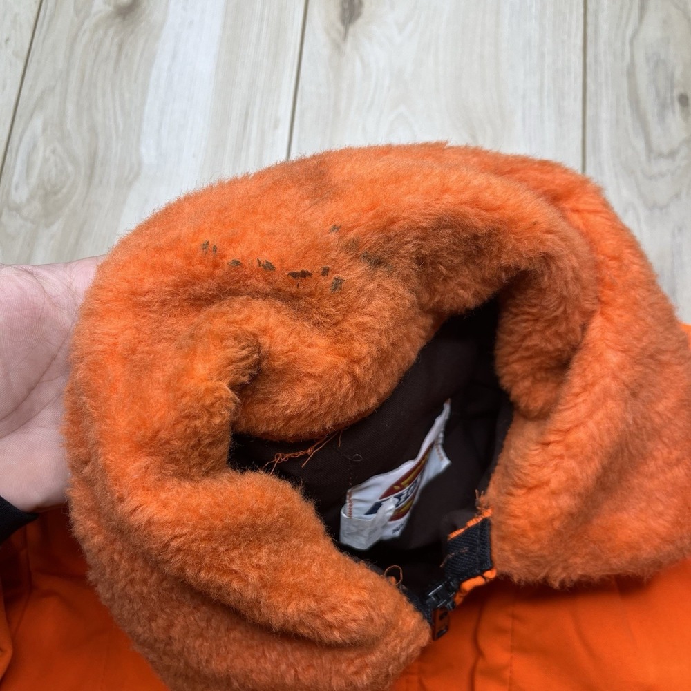 VTG Dickies Hunting Jacket Mens Large Orange Quilted Fur Collar Made In USA - Picture 6 of 13